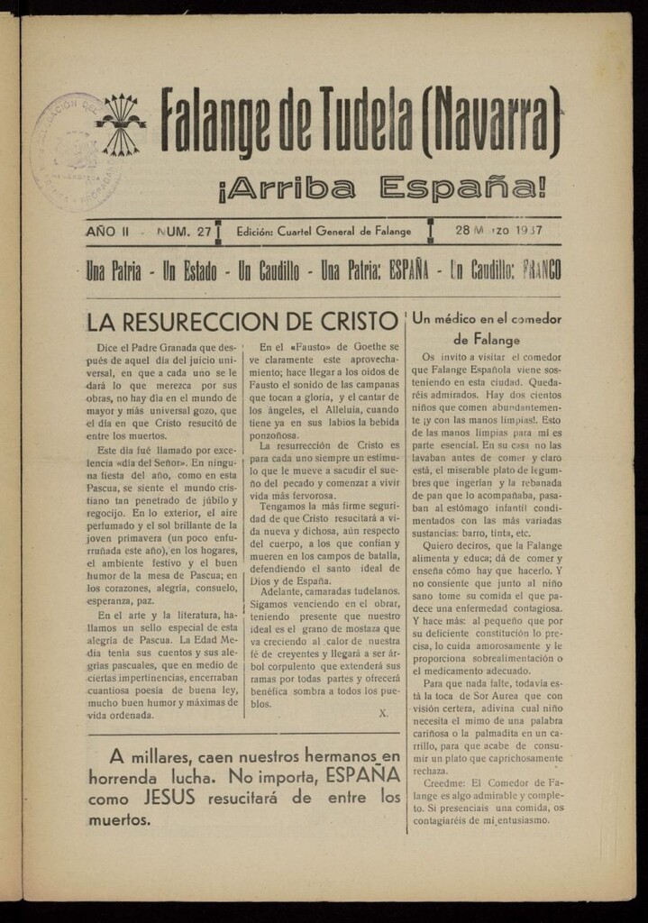 Miniatura de Falange de Tudela del 28 de marzo de 1937, nº 27