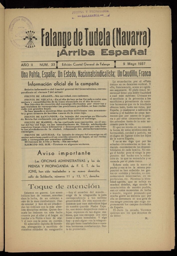 Miniatura de Falange de Tudela del 9 de mayo de 1937, nº 33