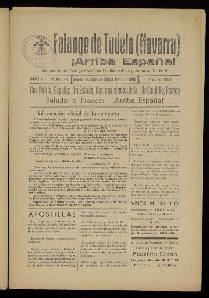 Miniatura de Falange de Tudela del 4 de julio de 1937, nº 41