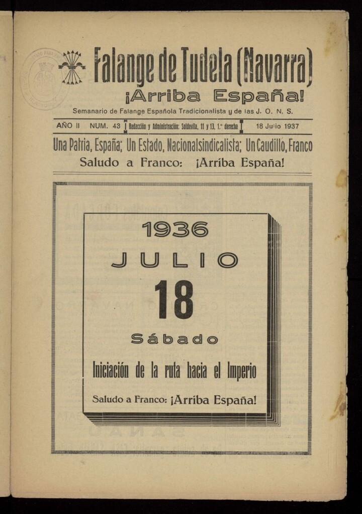 Miniatura de Falange de Tudela del 18 de julio de 1937, nº 43