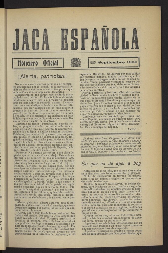 Miniatura de Jaca española : noticiero oficial del 25 de septiembre de 1936