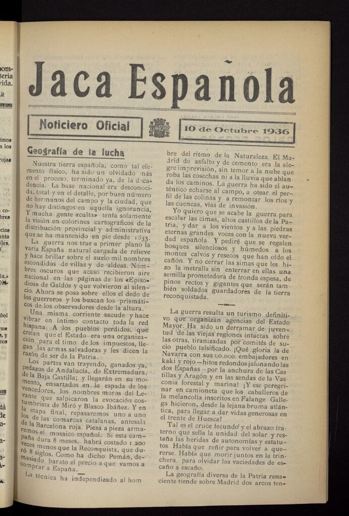 Miniatura de Jaca española : noticiero oficial del 10 de octubre de 1936