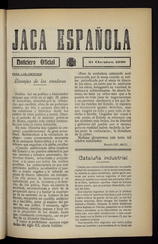 Miniatura de Jaca española : noticiero oficial del 21 de octubre de 1936