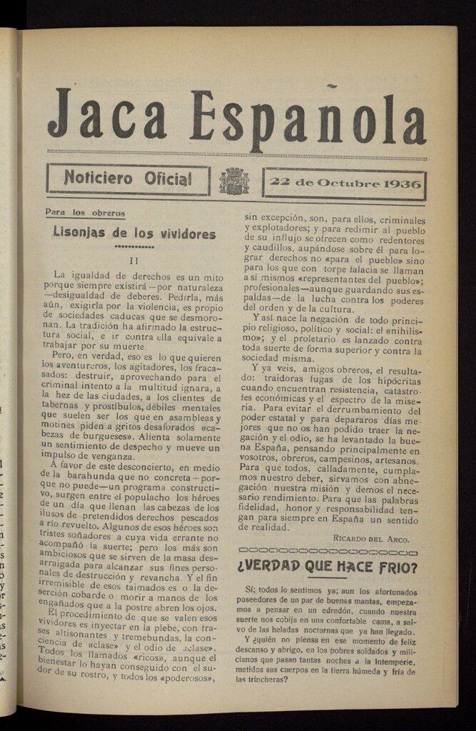 Miniatura de Jaca española : noticiero oficial del 22 de octubre de 1936