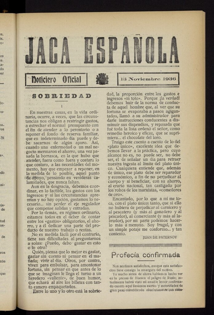 Miniatura de Jaca española : noticiero oficial del 13 de noviembre de 1936