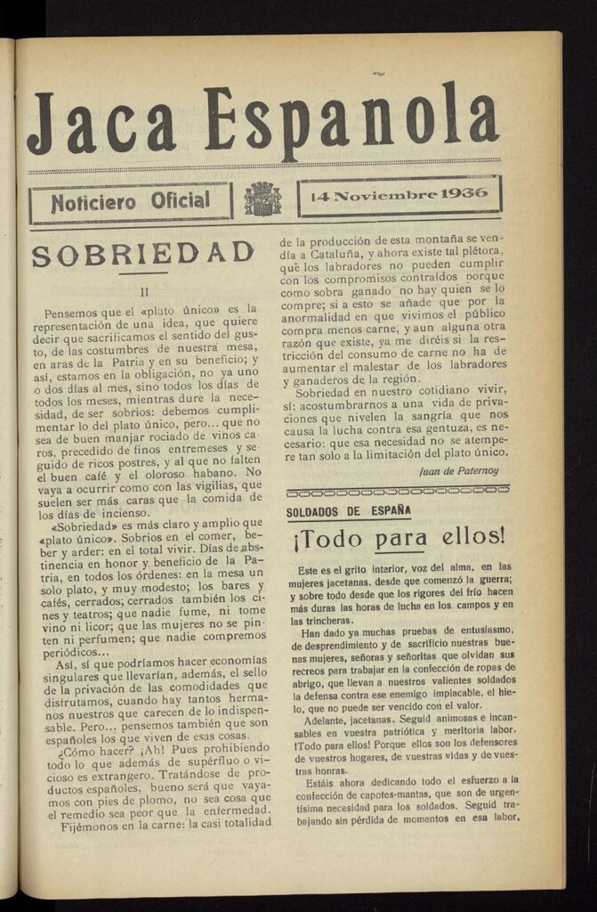 Miniatura de Jaca española : noticiero oficial del 14 de noviembre de 1936
