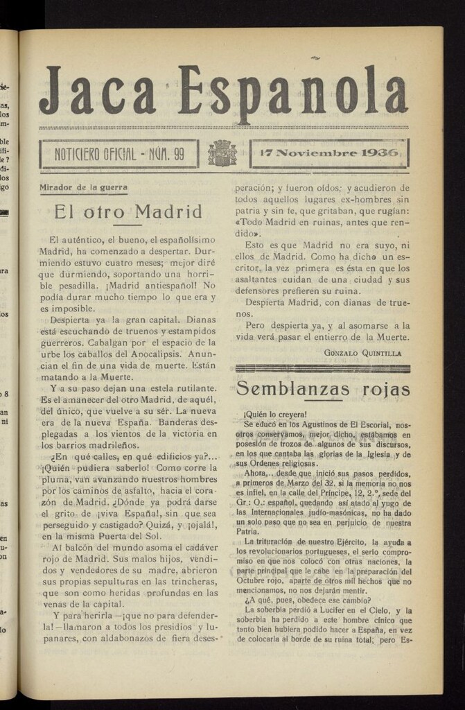 Miniatura de Jaca española : noticiero oficial del 17 de noviembre de 1936, nº 99