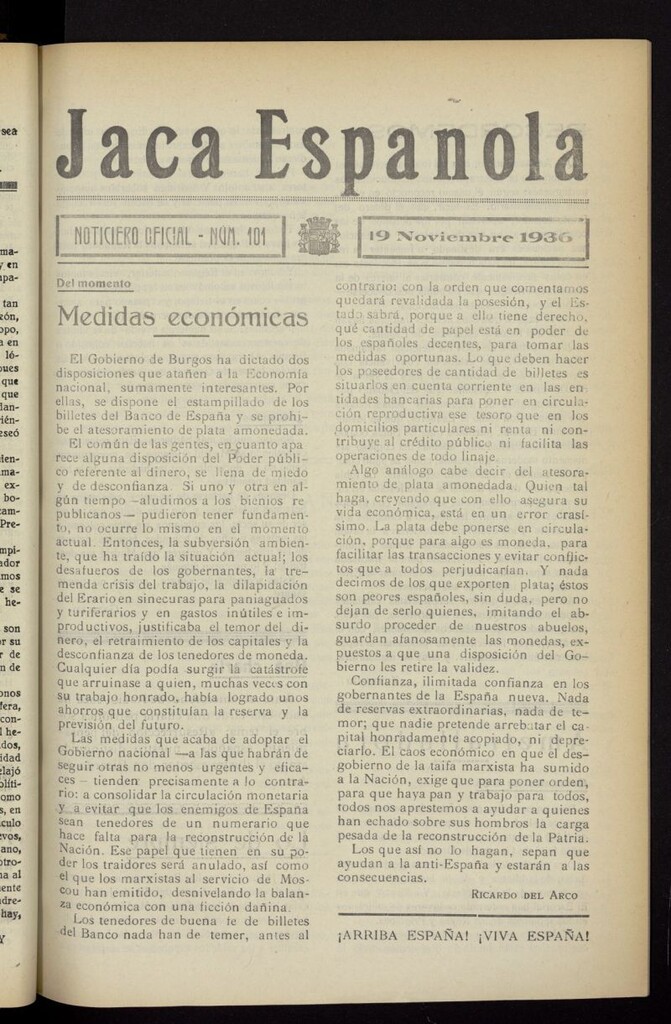 Miniatura de Jaca española : noticiero oficial del 19 de noviembre de 1936, nº 101