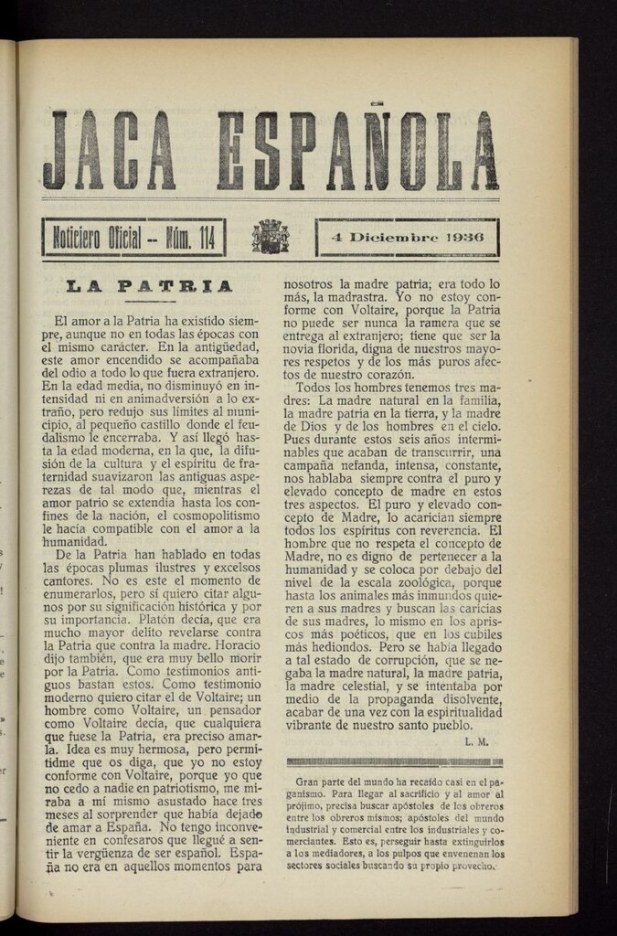 Miniatura de Jaca española : noticiero oficial del 4 de diciembre de 1936, nº 114