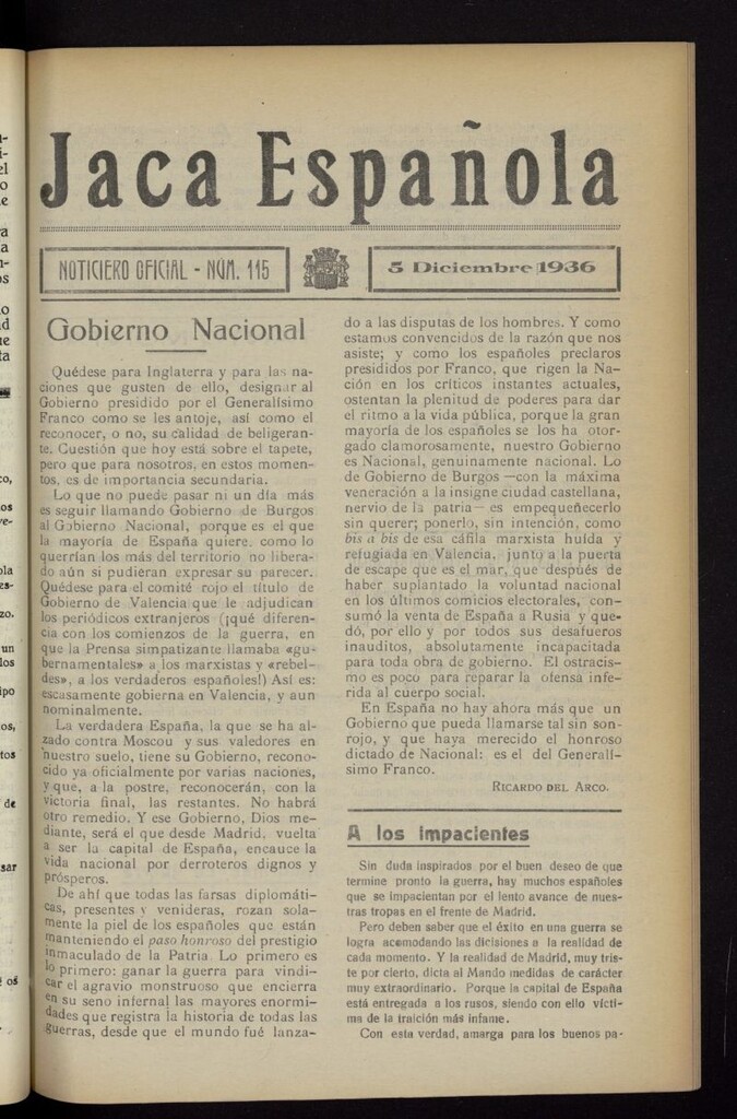 Miniatura de Jaca española : noticiero oficial del 5 de diciembre de 1936, nº 115