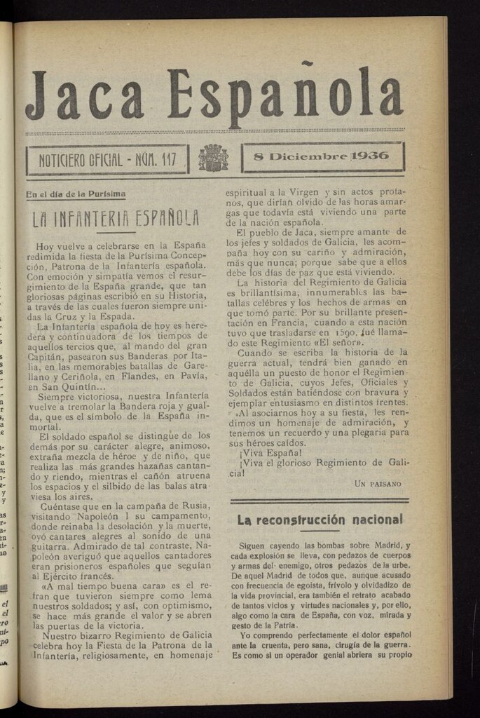 Miniatura de Jaca española : noticiero oficial del 8 de diciembre de 1936, nº 117