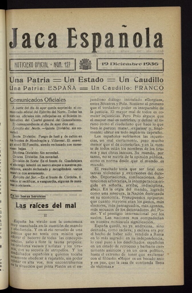 Miniatura de Jaca española : noticiero oficial del 19 de diciembre de 1936, nº 127