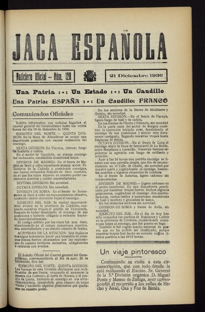 Miniatura de Jaca española : noticiero oficial del 21 de diciembre de 1936, nº 128