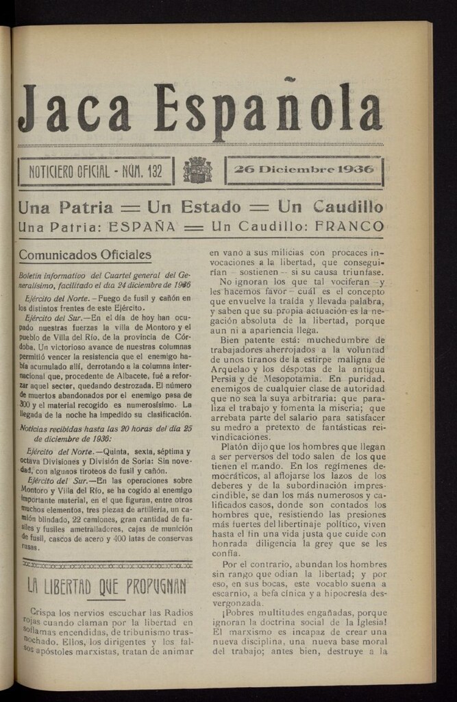 Miniatura de Jaca española : noticiero oficial del 26 de diciembre de 1936, nº 132
