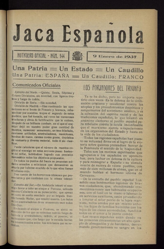 Miniatura de Jaca española : noticiero oficial del 9 de enero de 1937, nº 144