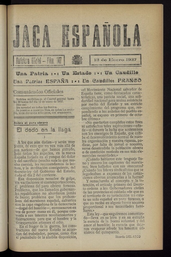 Miniatura de Jaca española : noticiero oficial del 13 de enero de 1937, nº 147