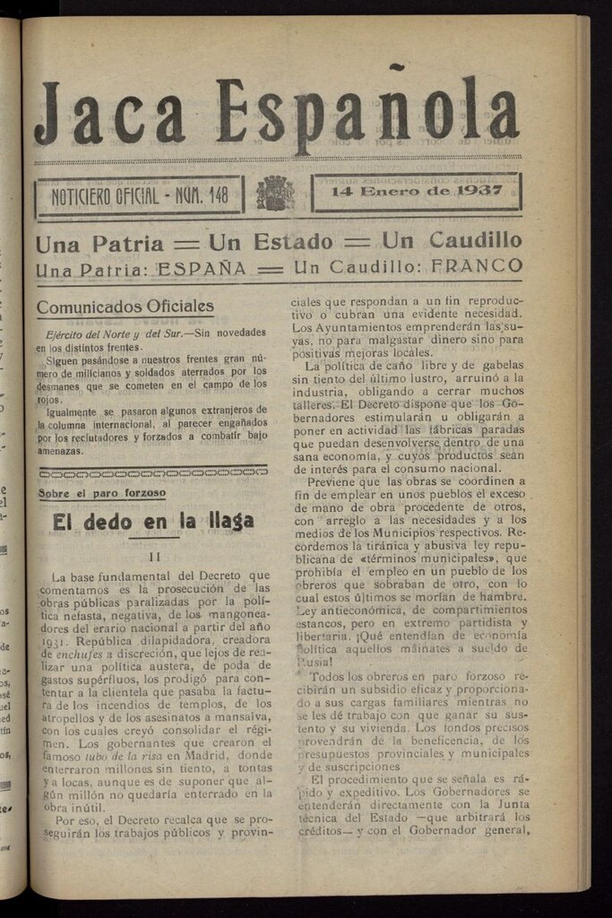 Miniatura de Jaca española : noticiero oficial del 14 de enero de 1937, nº 148