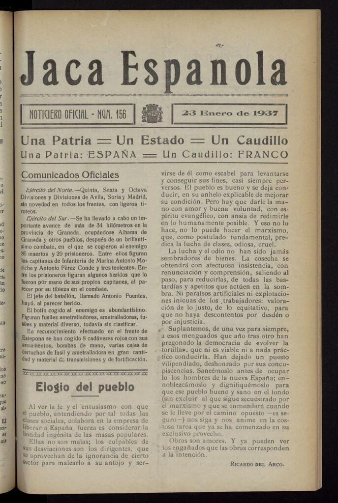 Miniatura de Jaca española : noticiero oficial del 23 de enero de 1937, nº 156