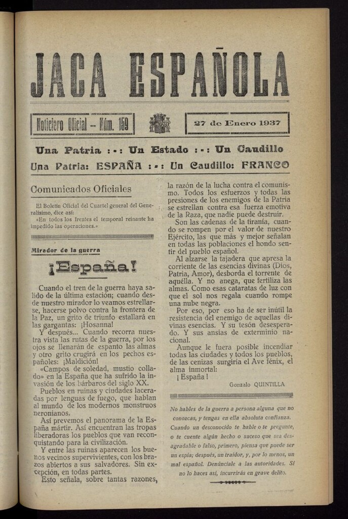 Miniatura de Jaca española : noticiero oficial del 27 de enero de 1937, nº 159