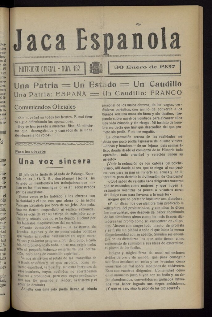 Miniatura de Jaca española : noticiero oficial del 30 de enero de 1937, nº 162
