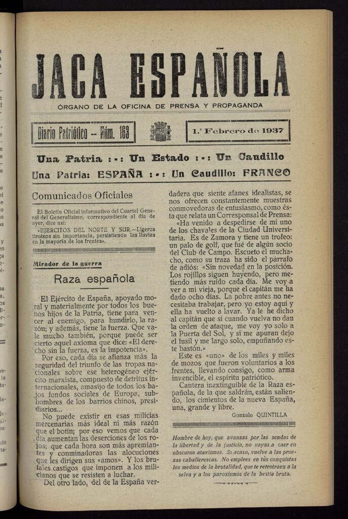 Miniatura de Jaca española : noticiero oficial del 1 de febrero de 1937, nº 163