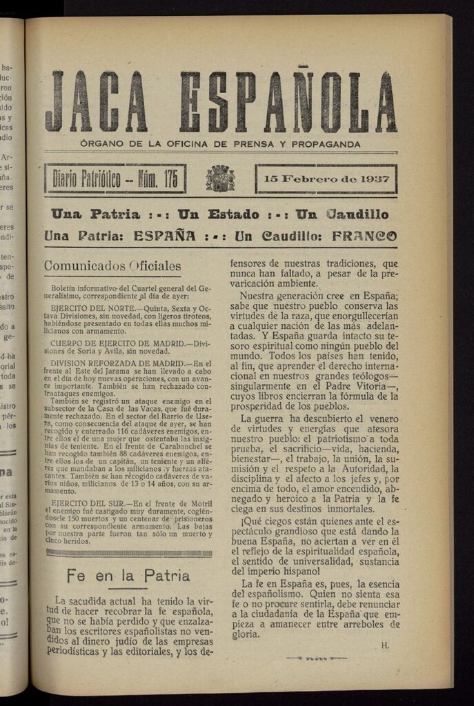 Miniatura de Jaca española : noticiero oficial del 15 de febrero de 1937, nº 175