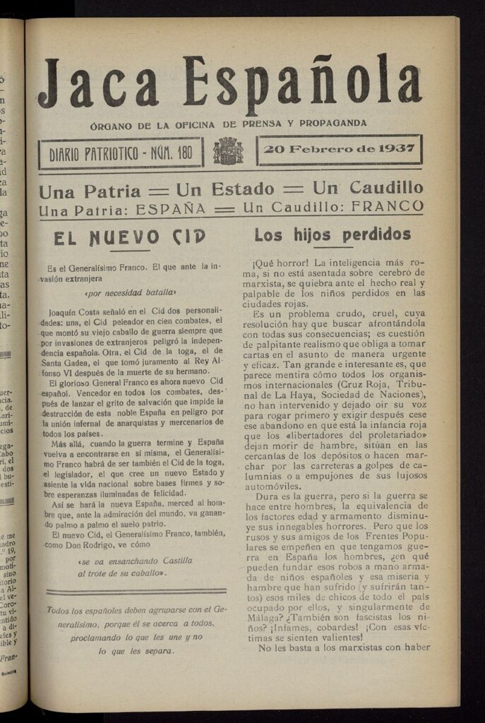 Miniatura de Jaca española : noticiero oficial del 20 de febrero de 1937, nº 180