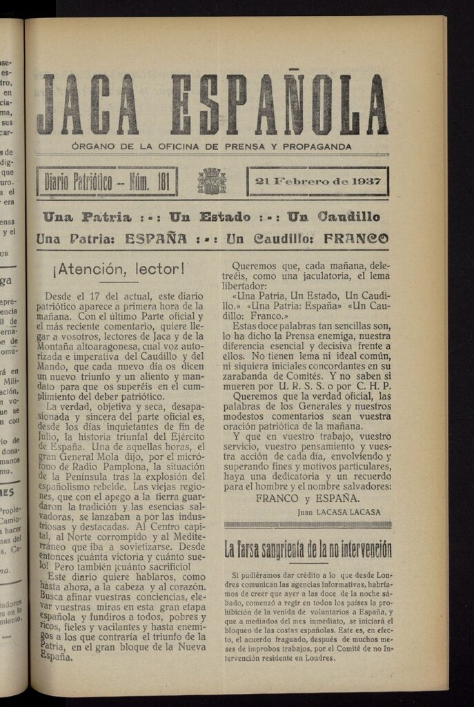 Miniatura de Jaca española : noticiero oficial del 21 de febrero de 1937, nº 181