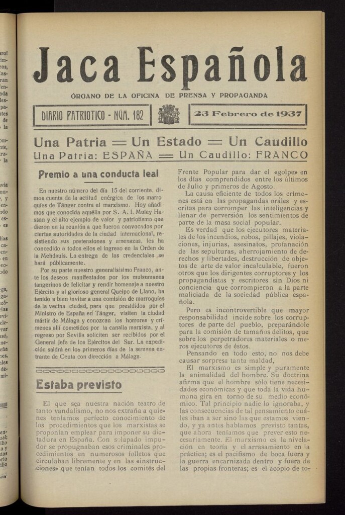 Miniatura de Jaca española : noticiero oficial del 23 de febrero de 1937, nº 182
