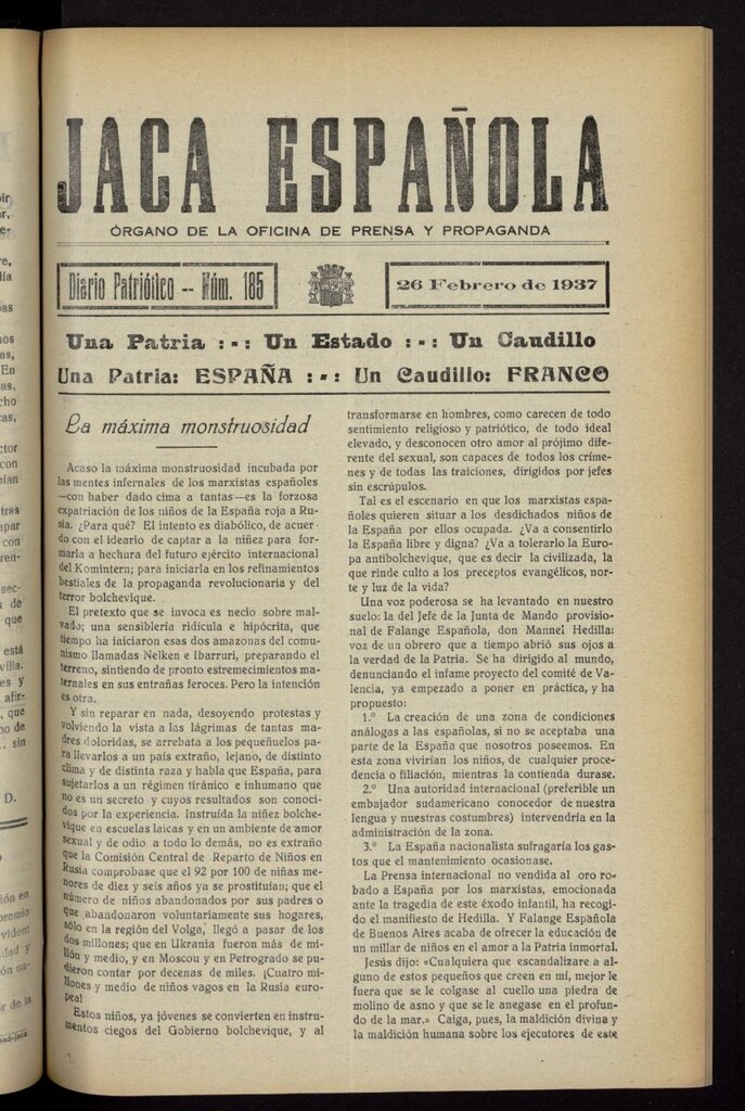 Miniatura de Jaca española : noticiero oficial del 26 de febrero de 1937, nº 185