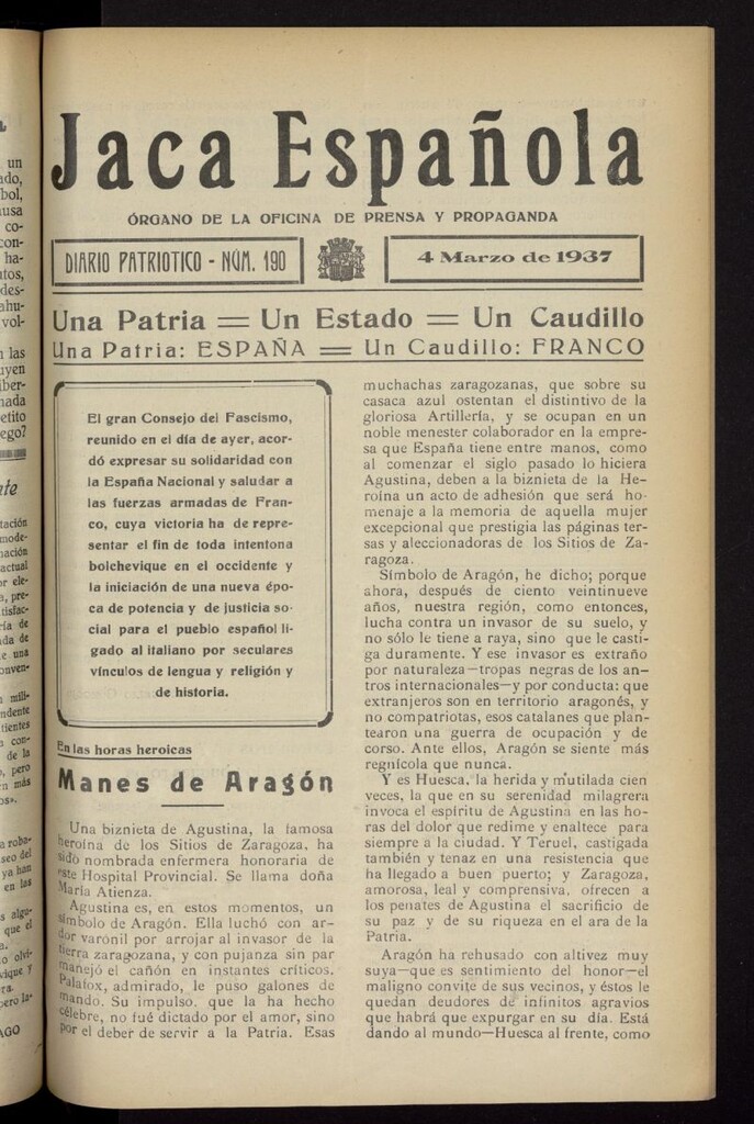 Miniatura de Jaca española : noticiero oficial del 4 de marzo de 1937, nº 190