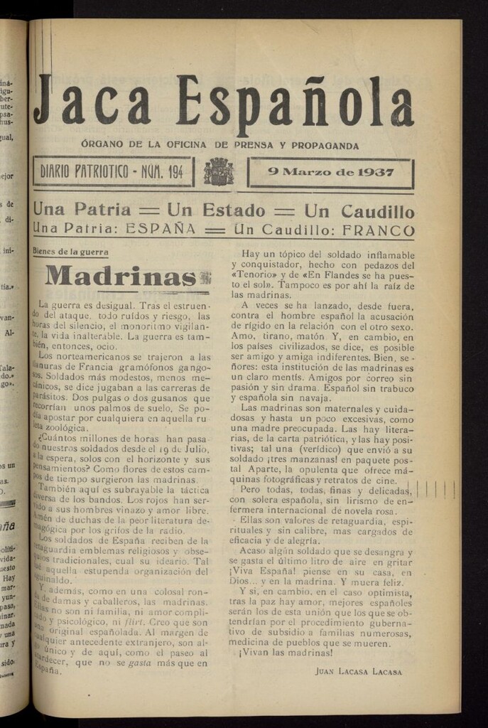 Miniatura de Jaca española : noticiero oficial del 9 de marzo de 1937, nº 194