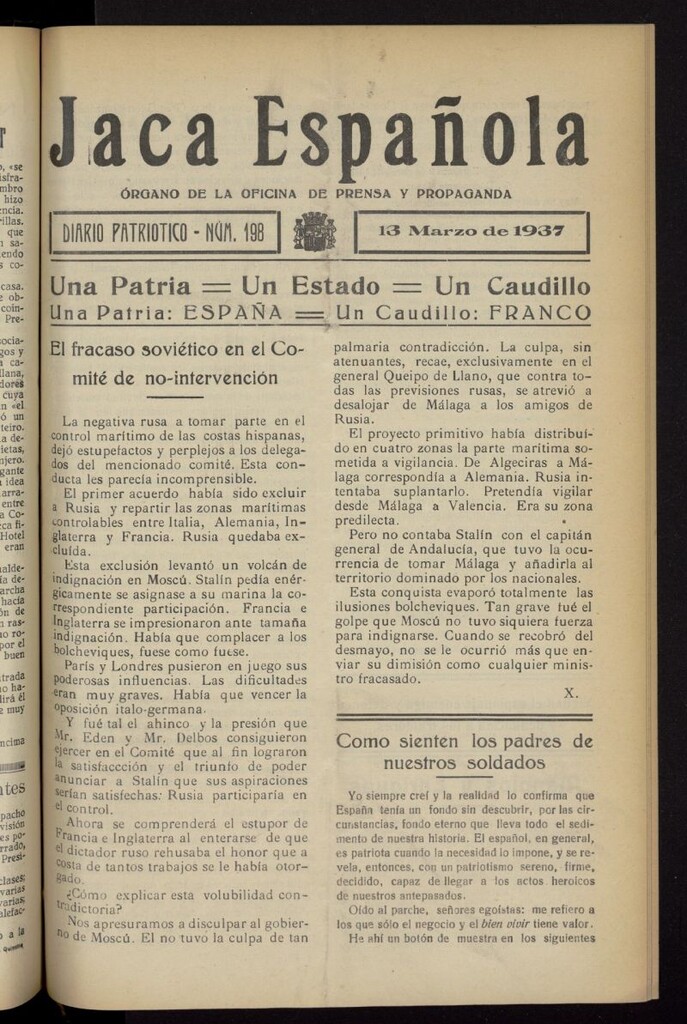 Miniatura de Jaca española : noticiero oficial del 13 de marzo de 1937, nº 198