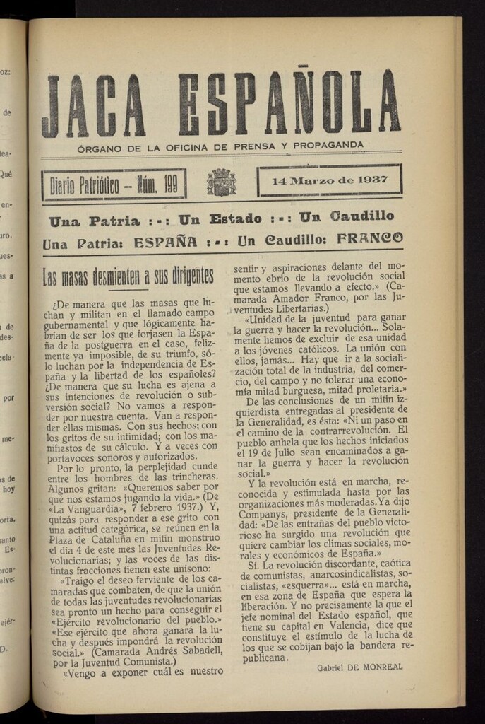 Miniatura de Jaca española : noticiero oficial del 14 de marzo de 1937, nº 199