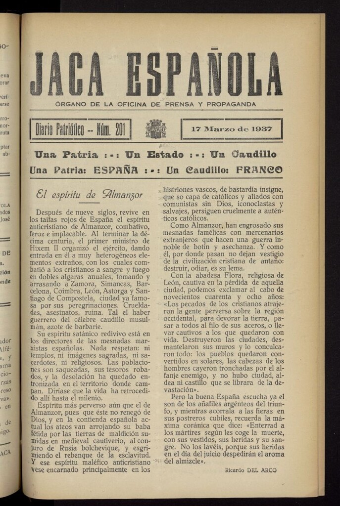 Miniatura de Jaca española : noticiero oficial del 17 de marzo de 1937, nº 201