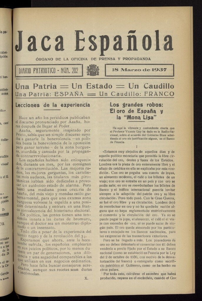 Miniatura de Jaca española : noticiero oficial del 18 de marzo de 1937, nº 202