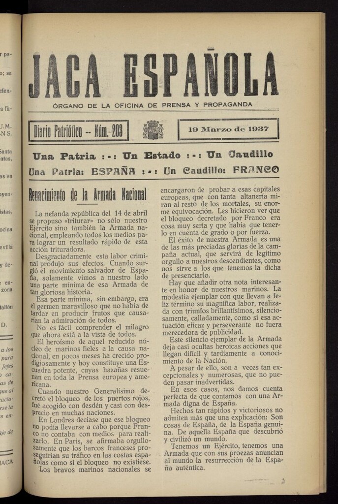 Miniatura de Jaca española : noticiero oficial del 19 de marzo de 1937, nº 203