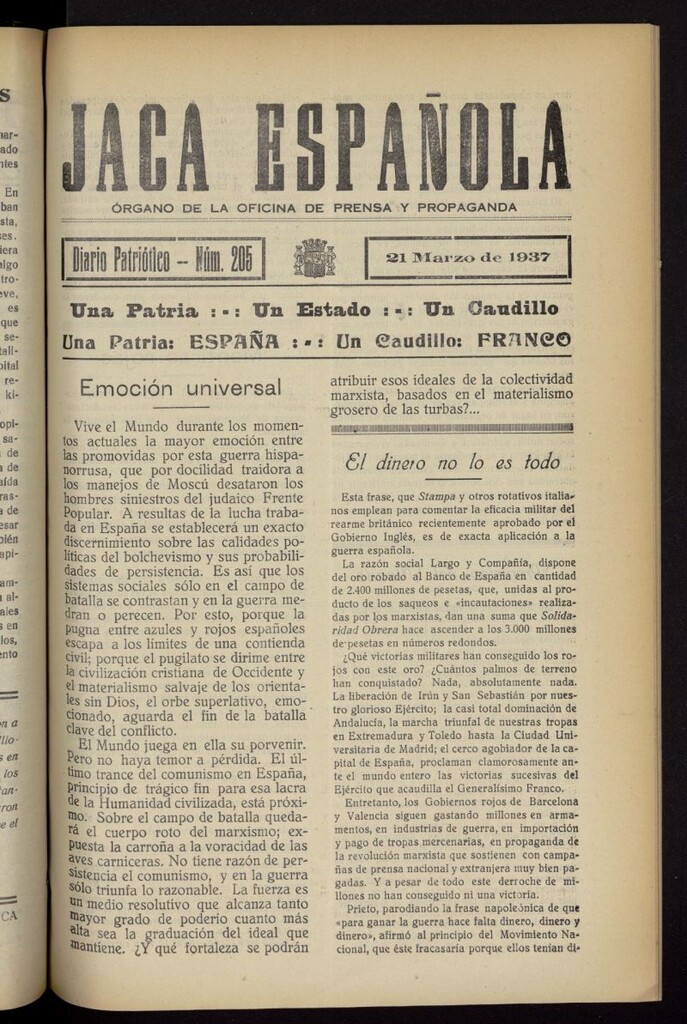 Miniatura de Jaca española : noticiero oficial del 21 de marzo de 1937, nº 205