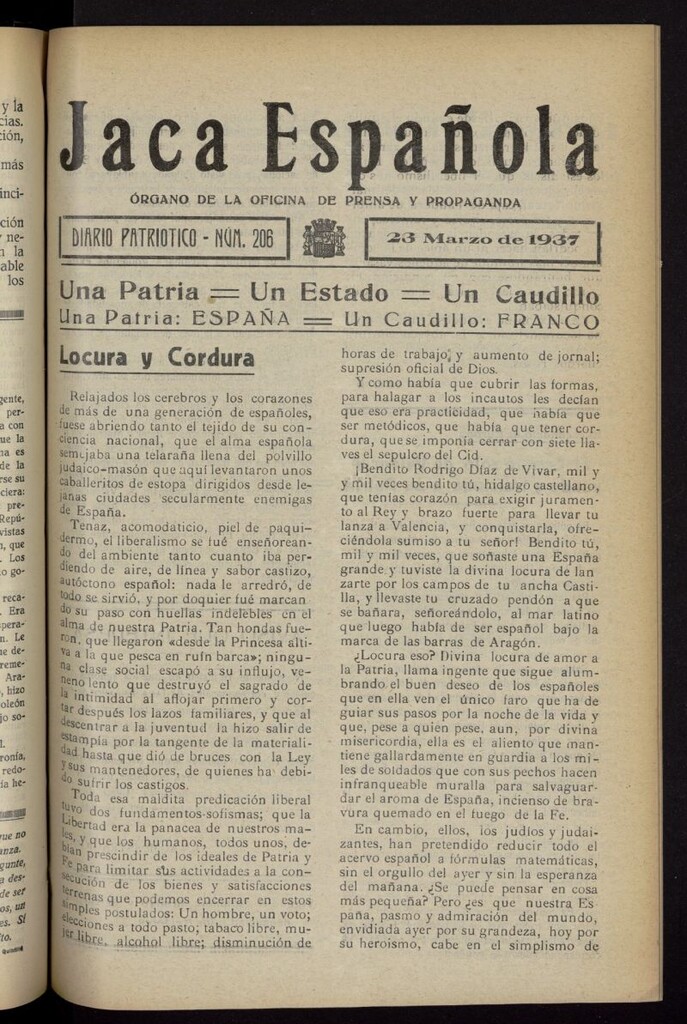 Miniatura de Jaca española : noticiero oficial del 23 de marzo de 1937, nº 206