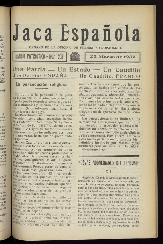 Miniatura de Jaca española : noticiero oficial del 25 de marzo de 1937, nº 208