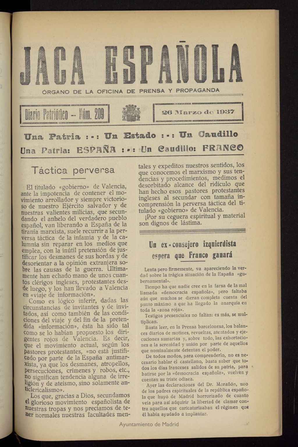 Miniatura de Jaca española : noticiero oficial del 26 de marzo de 1937, nº 209