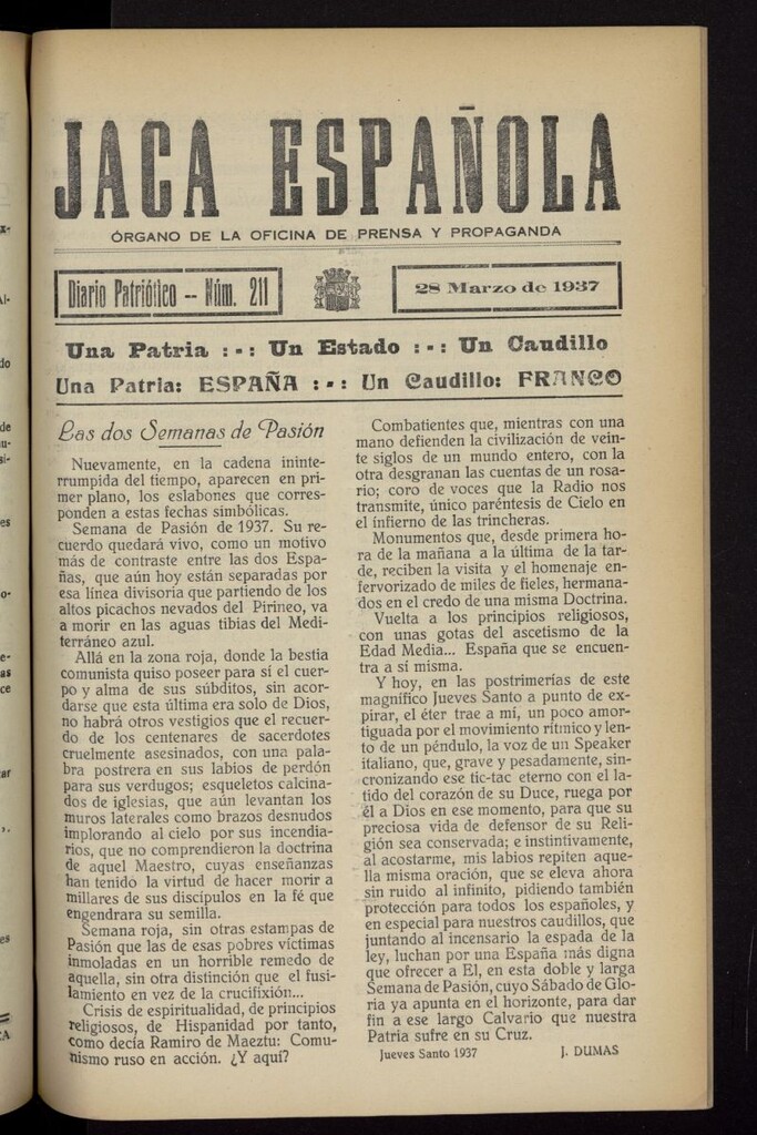 Miniatura de Jaca española : noticiero oficial del 28 de marzo de 1937, nº 211