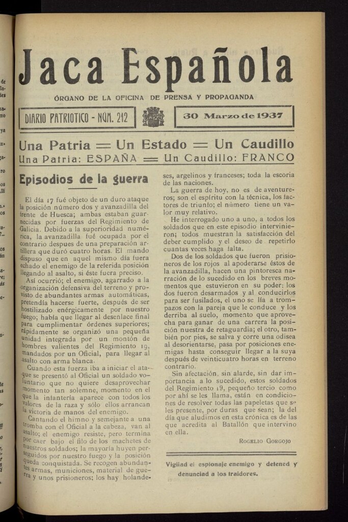 Miniatura de Jaca española : noticiero oficial del 30 de marzo de 1937, nº 212