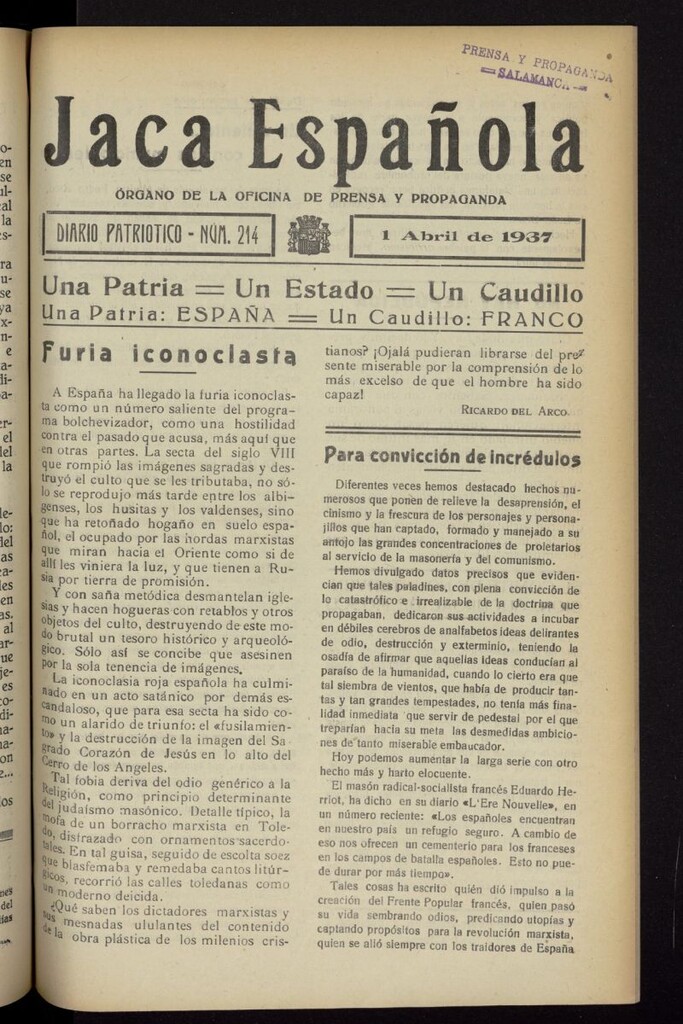 Miniatura de Jaca española : noticiero oficial del 1 de abril de 1937, nº 214