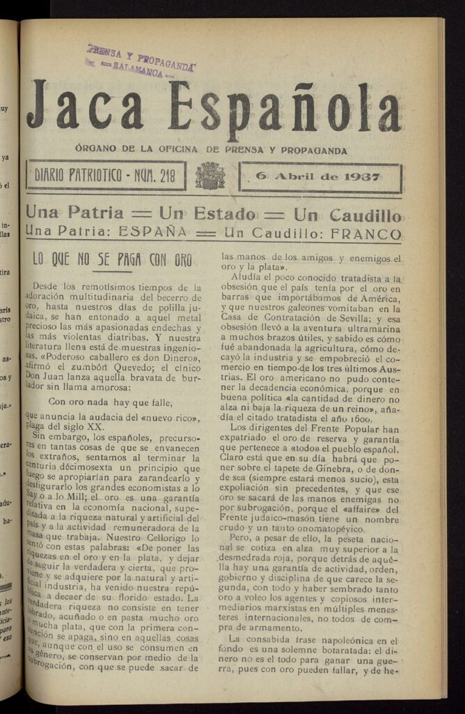 Miniatura de Jaca española : noticiero oficial del 6 de abril de 1937, nº 218