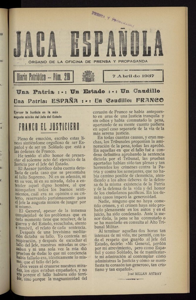 Miniatura de Jaca española : noticiero oficial del 7 de abril de 1937, nº 219
