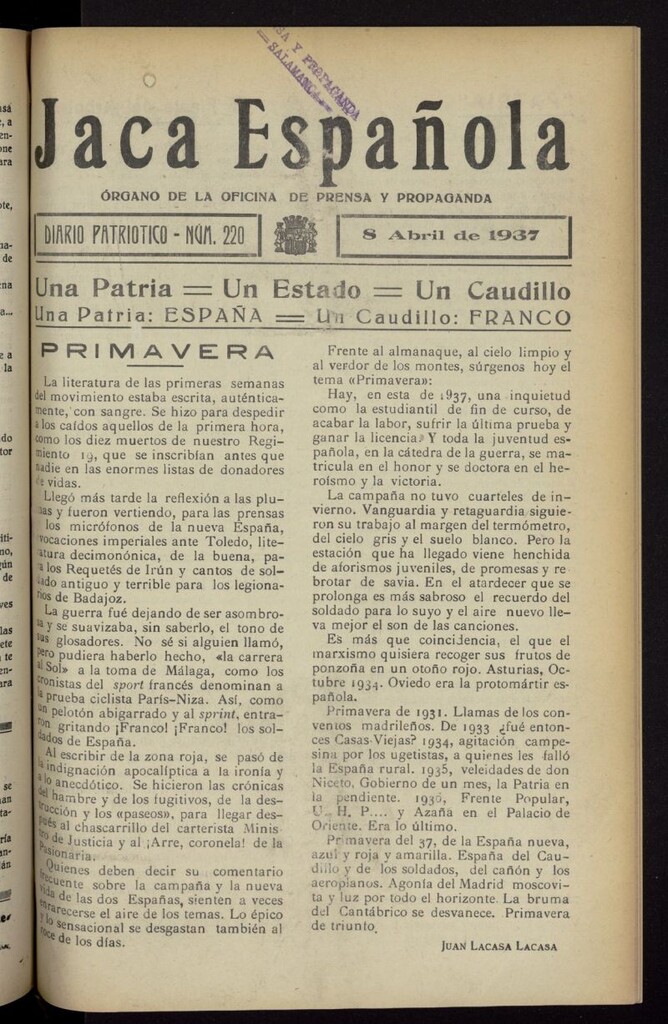 Miniatura de Jaca española : noticiero oficial del 8 de abril de 1937, nº 220