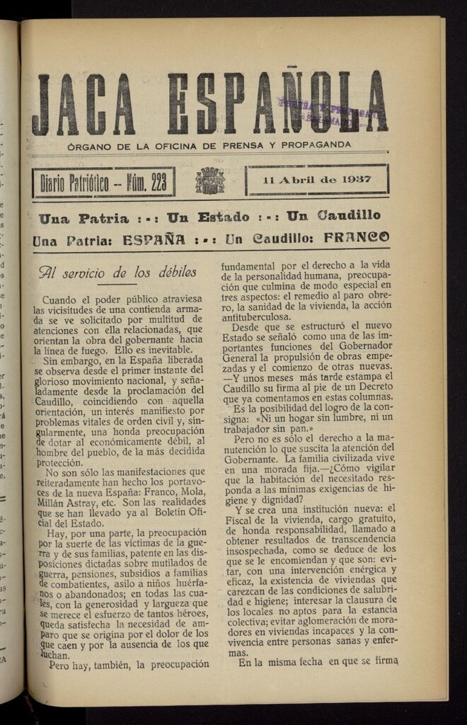 Miniatura de Jaca española : noticiero oficial del 11 de abril de 1937, nº 223
