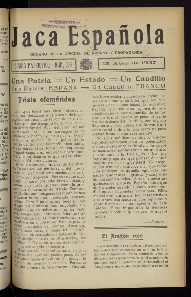 Miniatura de Jaca española : noticiero oficial del 15 de abril de 1937, nº 226