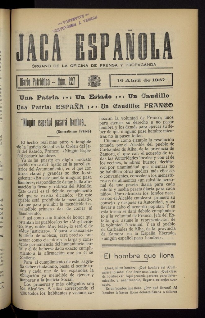 Miniatura de Jaca española : noticiero oficial del 16 de abril de 1937, nº 227